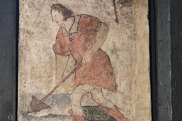 Detail of man digging from wall painting, Hereford