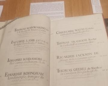 Detail from Brasenose College Donors' Register, showing Traherne's donation